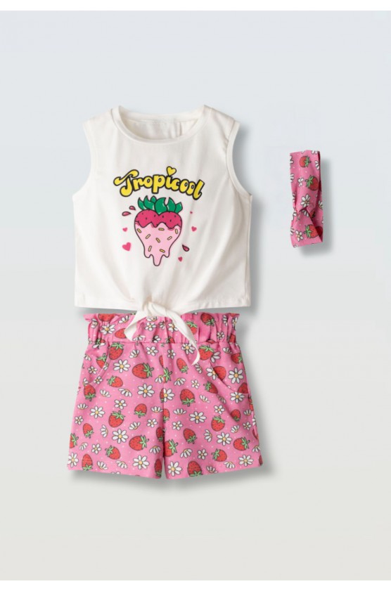 Σετ μπλούζα αμάνικη με σορτς για μικρά κορίτσια EBITA 266260 λευκό-φούξια