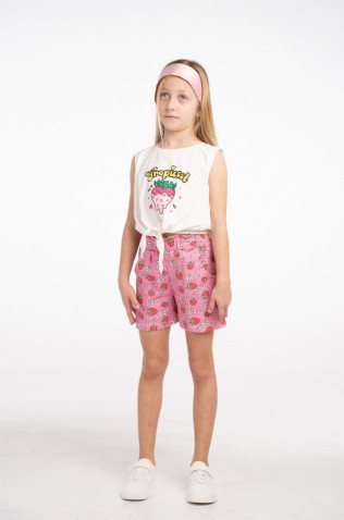 Σετ μπλούζα αμάνικη με σορτς για μικρά κορίτσια EBITA 266260 λευκό-φούξια