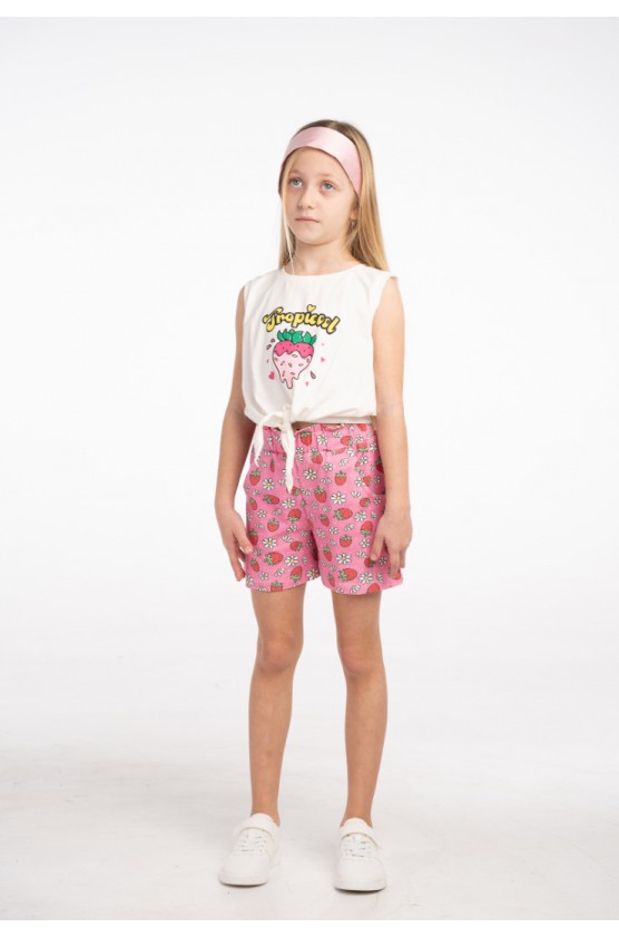 Σετ μπλούζα αμάνικη με σορτς για μικρά κορίτσια EBITA 266260 λευκό-φούξια