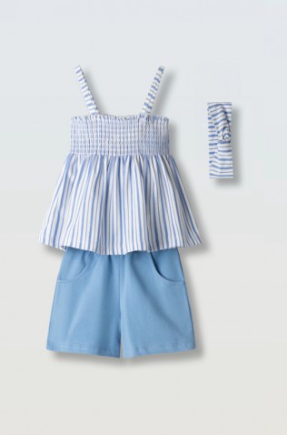 Σετ μπλούζα αμάνικη με σορτς για μικρά κορίτσια EBITA 266261 γαλάζιο
