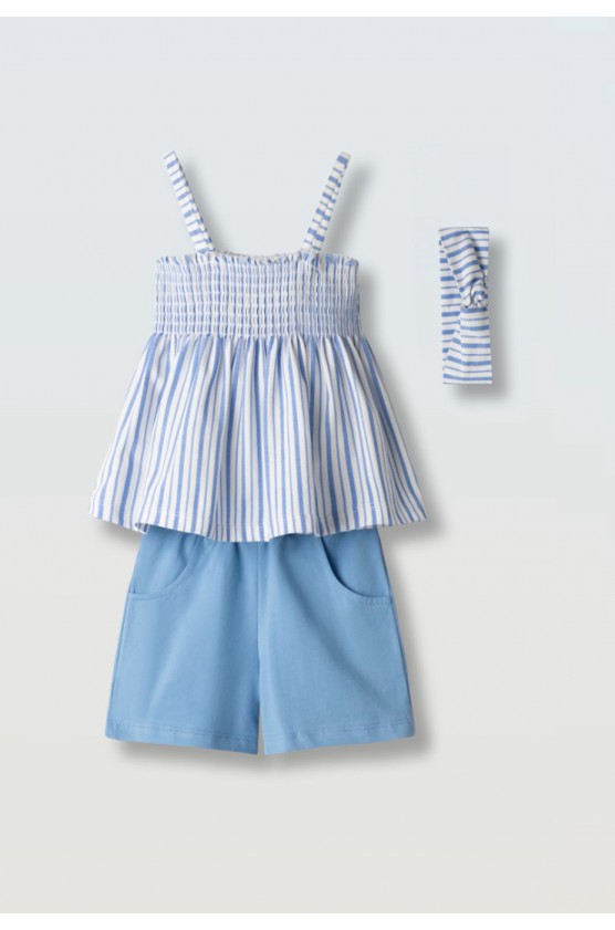 Σετ μπλούζα αμάνικη με σορτς για μικρά κορίτσια EBITA 266261 γαλάζιο