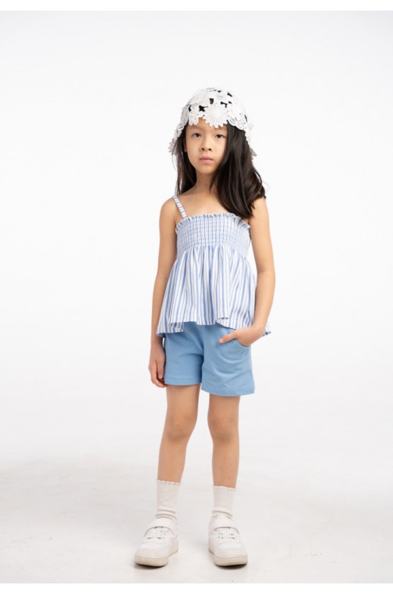 Σετ μπλούζα αμάνικη με σορτς για μικρά κορίτσια EBITA 266261 γαλάζιο