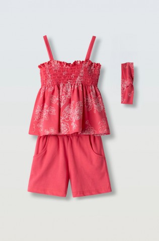 Σετ μπλούζα αμάνικη με σορτς για μικρά κορίτσια EBITA 266262 φούξια