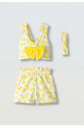 Σετ μπλούζα αμάνικη crop  με σορτς για μικρά κορίτσια EBITA 266264  λευκό-κίτρινο