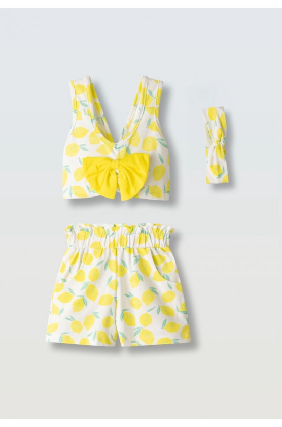 Σετ μπλούζα αμάνικη crop  με σορτς για μικρά κορίτσια EBITA 266264  λευκό-κίτρινο