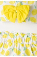 Σετ μπλούζα αμάνικη crop  με σορτς για μικρά κορίτσια EBITA 266264  λευκό-κίτρινο