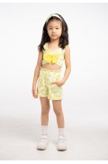 Σετ μπλούζα αμάνικη crop  με σορτς για μικρά κορίτσια EBITA 266264  λευκό-κίτρινο