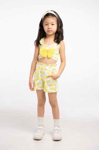 Σετ μπλούζα αμάνικη crop  με σορτς για μικρά κορίτσια EBITA 266264  λευκό-κίτρινο