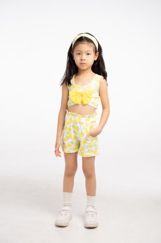 Σετ μπλούζα αμάνικη crop  με σορτς για μικρά κορίτσια EBITA 266264  λευκό-κίτρινο