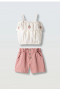 Σετ μπλουζάκι αμάνικο και σορτσάκι τζιν για μικρά κορίτσια EBITA 266265 λευκό