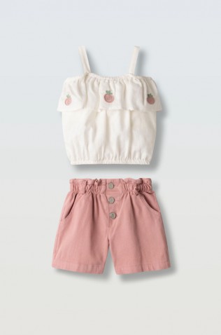 Σετ μπλουζάκι αμάνικο και σορτσάκι τζιν για μικρά κορίτσια EBITA 266265 λευκό