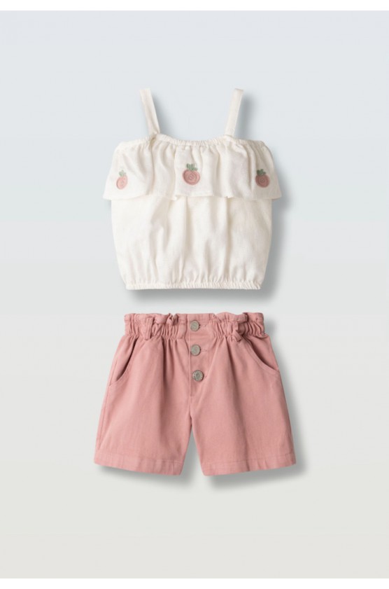 Σετ μπλουζάκι αμάνικο και σορτσάκι τζιν για μικρά κορίτσια EBITA 266265 λευκό