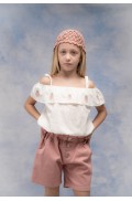 Σετ μπλουζάκι αμάνικο και σορτσάκι τζιν για μικρά κορίτσια EBITA 266265 λευκό