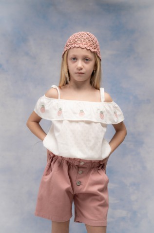 Σετ μπλουζάκι αμάνικο και σορτσάκι τζιν για μικρά κορίτσια EBITA 266265 λευκό