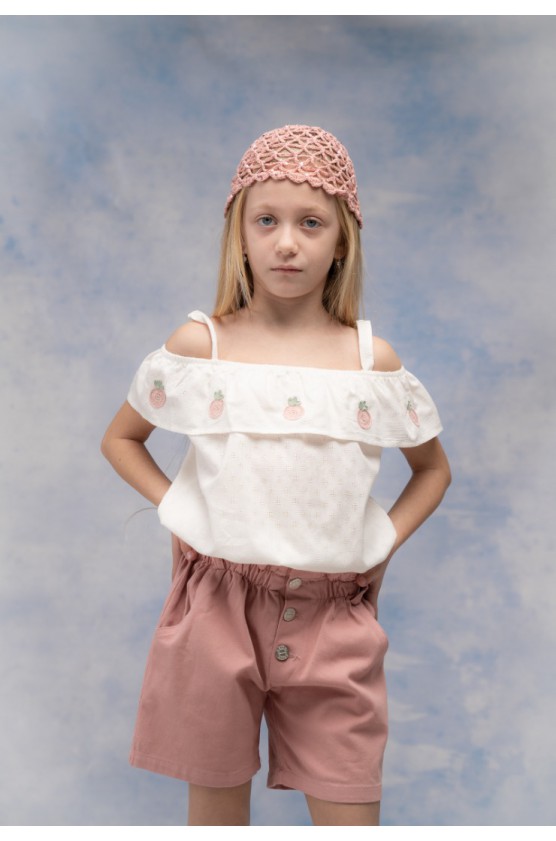 Σετ μπλουζάκι αμάνικο και σορτσάκι τζιν για μικρά κορίτσια EBITA 266265 λευκό