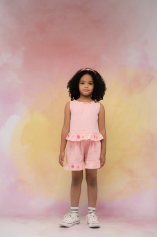 Σετ μπλούζα και σορτσάκι για μικρά κορίτσια EBITA 266274  κοραλί