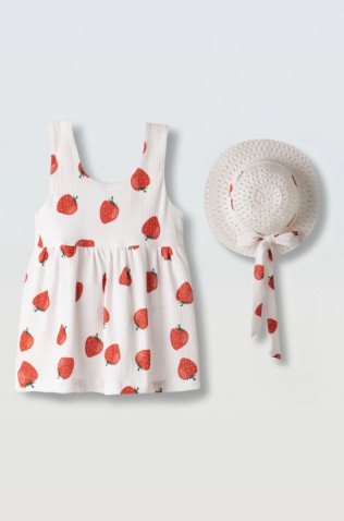 Σετ Φόρεμα  με καπέλο για μικρά κορίτσια EBITA 266508 λευκό- κόκκινο