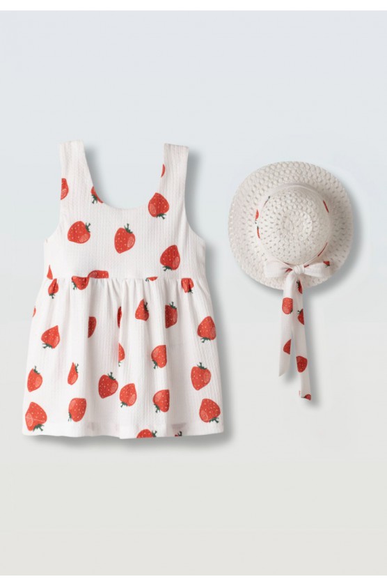 Σετ Φόρεμα  με καπέλο για μικρά κορίτσια EBITA 266508 λευκό- κόκκινο