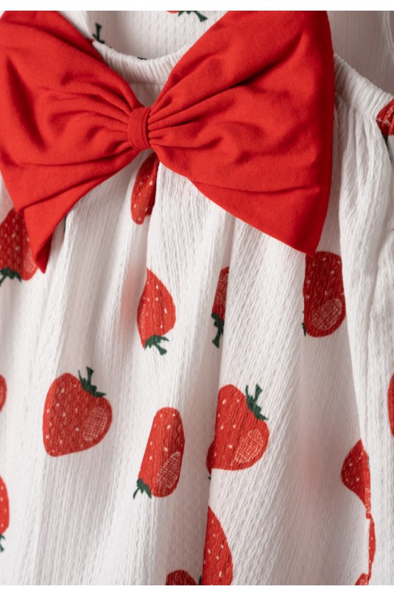 Σετ Φόρεμα  με καπέλο για μικρά κορίτσια EBITA 266508 λευκό- κόκκινο