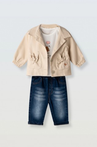 Βρεφικό Σετ 3τμχ για μικρό κορίτσι ΕΒΙΤΑ 266518 εκρού