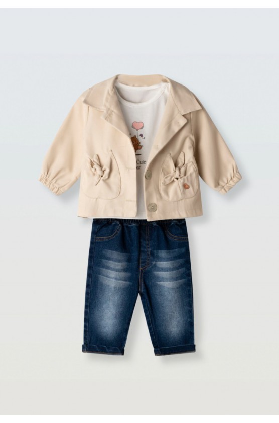 Βρεφικό Σετ 3τμχ για μικρό κορίτσι ΕΒΙΤΑ 266518 εκρού