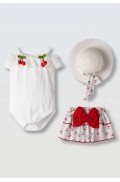 Σετ κορμάκι φουστίτσα και καπέλο για μικρό κορίτσι ΕΒΙΤΑ 266523 λευκό-κόκκινο