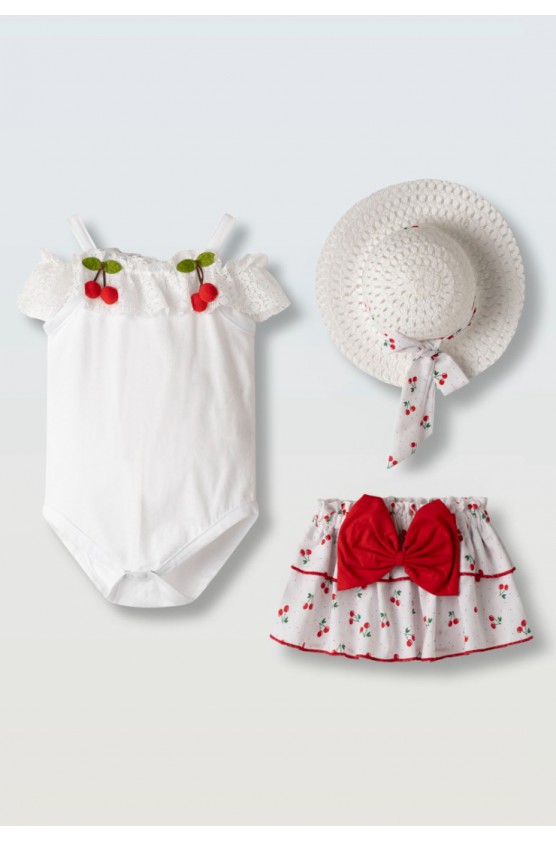 Σετ κορμάκι φουστίτσα και καπέλο για μικρό κορίτσι ΕΒΙΤΑ 266523 λευκό-κόκκινο