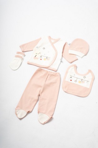 Βρεφικό Σετ 5τμχ για μωρό κορίτσι ΕΒΙΤΑ ΜΙ-39 Λευκό-Σομόν