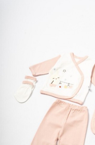 Βρεφικό Σετ 5τμχ για μωρό κορίτσι ΕΒΙΤΑ ΜΙ-39 Λευκό-Σομόν