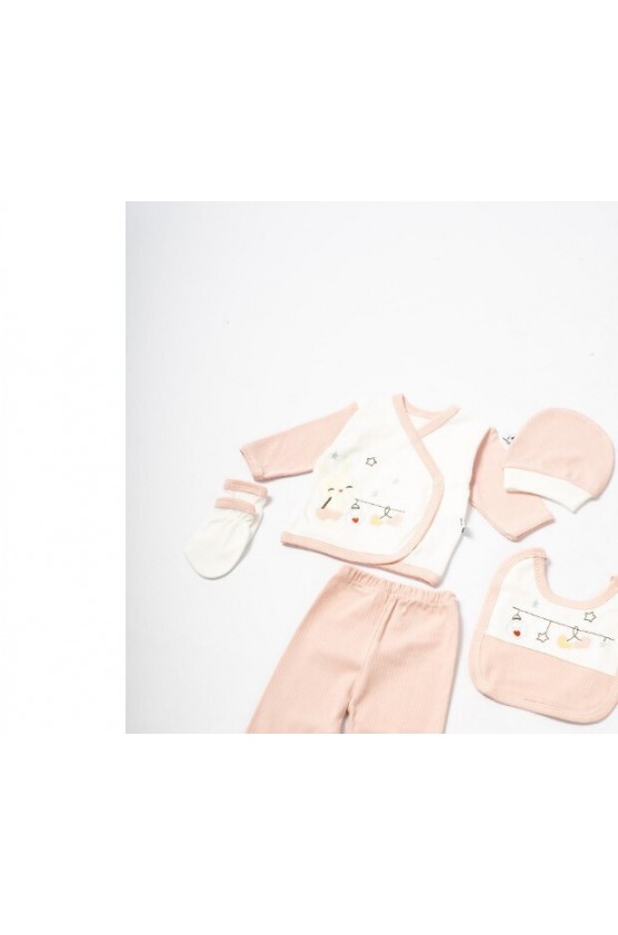 Βρεφικό Σετ 5τμχ για μωρό κορίτσι ΕΒΙΤΑ ΜΙ-39 Λευκό-Σομόν