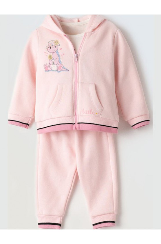 Σετ ζακέτα, μπλούζα και παντελόνι φόρμας για μικρά κορίτσια EBITA 243528 ροζ