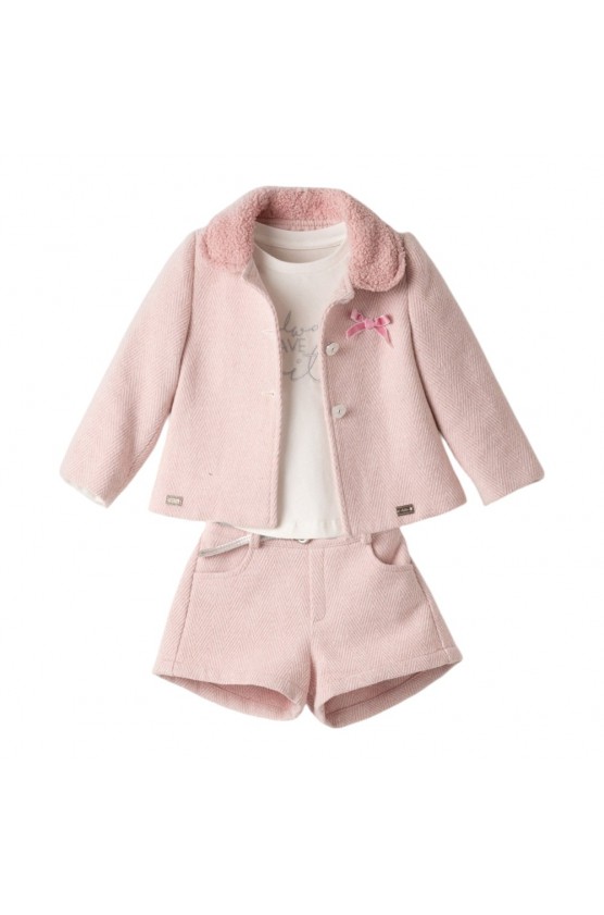Σετ μπλούζα , σορτς και πανωφόρι για μικρά κορίτσια EBITA 243230 ροζ