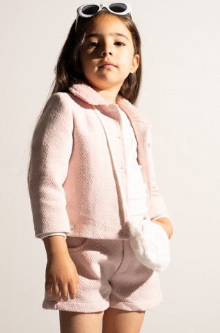 Σετ μπλούζα , σορτς και πανωφόρι για μικρά κορίτσια EBITA 243230 ροζ