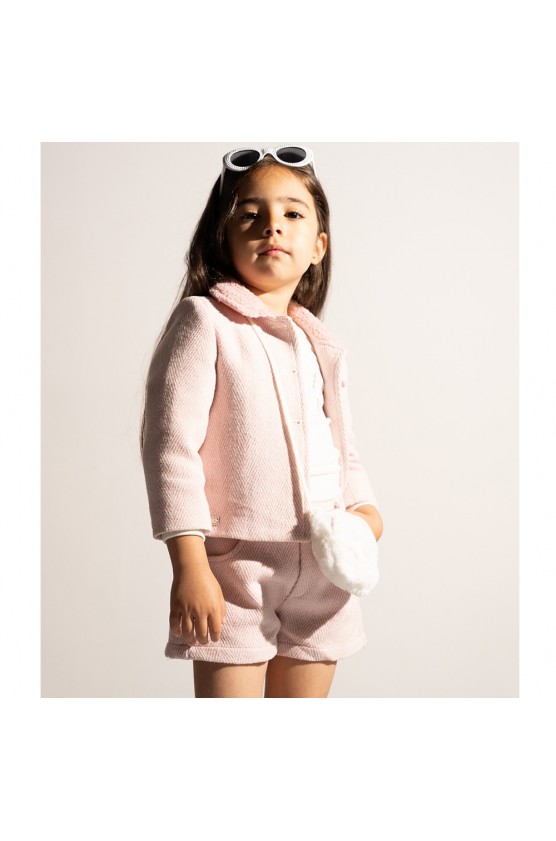Σετ μπλούζα , σορτς και πανωφόρι για μικρά κορίτσια EBITA 243230 ροζ