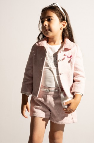 Σετ μπλούζα , σορτς και πανωφόρι για μικρά κορίτσια EBITA 243230 ροζ