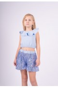 Σετ μπλούζα  Crop top και σορτσάκι παγιέτα για  κορίτσια EBITA 242109 γαλάζιο
