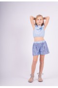 Σετ μπλούζα  Crop top και σορτσάκι παγιέτα για  κορίτσια EBITA 242109 γαλάζιο