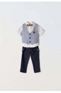 Σετ πουκάμισο, παντελόνι, γιλέκο και παπιγιόν  για μικρό αγόρι Hashtag 242840 μπλε
