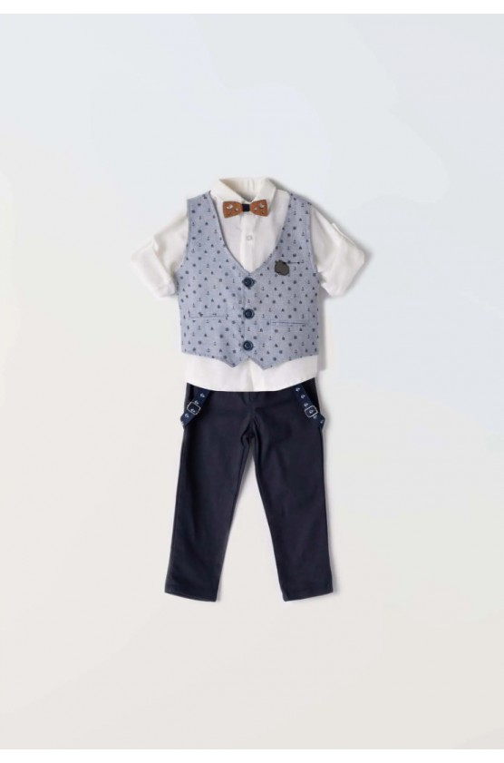 Σετ πουκάμισο, παντελόνι, γιλέκο και παπιγιόν  για μικρό αγόρι Hashtag 242840 μπλε