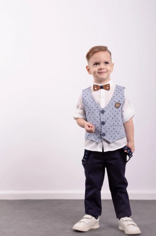 Σετ πουκάμισο, παντελόνι, γιλέκο και παπιγιόν  για μικρό αγόρι Hashtag 242840 μπλε 