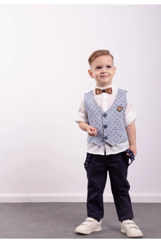 Σετ πουκάμισο, παντελόνι, γιλέκο και παπιγιόν  για μικρό αγόρι Hashtag 242840 μπλε