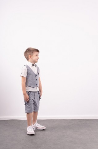 Σετ πουκάμισο, βερμούδα, γιλέκο και παπιγιόν  για μικρό αγόρι Hashtag 242842 γκρι-μπλε