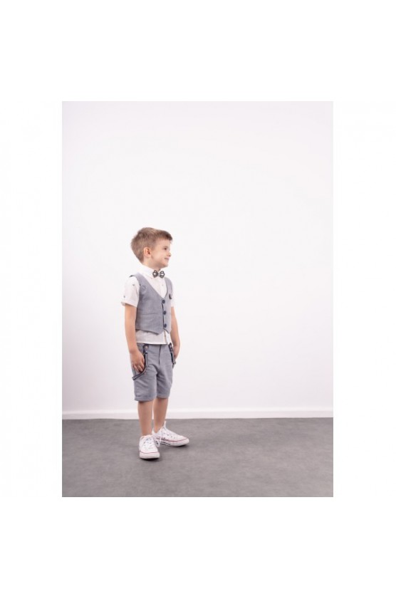 Σετ πουκάμισο, βερμούδα, γιλέκο και παπιγιόν  για μικρό αγόρι Hashtag 242842 γκρι-μπλε