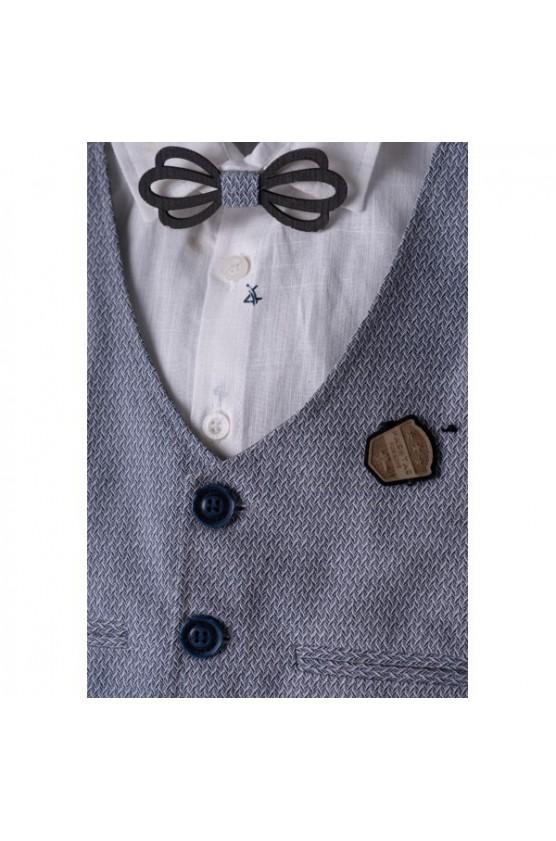 Σετ πουκάμισο, βερμούδα, γιλέκο και παπιγιόν  για μικρό αγόρι Hashtag 242842 γκρι-μπλε