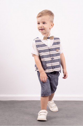 Σετ πουκάμισο, βερμούδα, γιλέκο και παπιγιόν  για μικρό αγόρι Hashtag 242601 μπλε