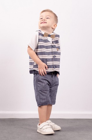 Σετ πουκάμισο, βερμούδα, γιλέκο και παπιγιόν  για μικρό αγόρι Hashtag 242601 μπλε