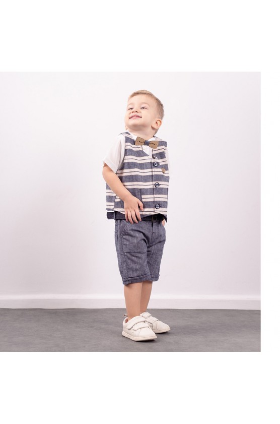 Σετ πουκάμισο, βερμούδα, γιλέκο και παπιγιόν  για μικρό αγόρι Hashtag 242601 μπλε