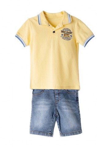 Σετ  μπλούζα polo και  βερμούδα  για μικρό αγόρι Hashtag 242613 κίτρινο