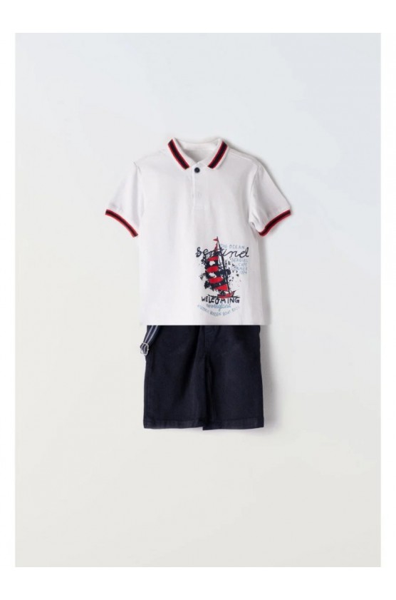 Σετ  μπλούζα polo και  βερμούδα  για μικρό αγόρι Hashtag 242617 λευκό