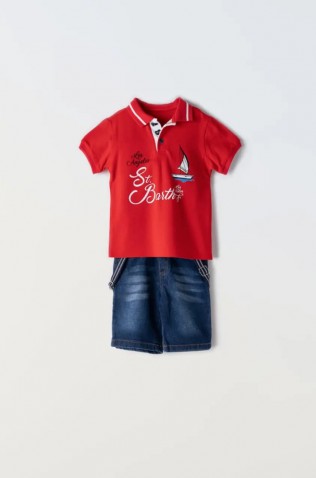 Σετ  μπλούζα polo και  βερμούδα  για μικρό αγόρι Hashtag 242619 Κόκκινο